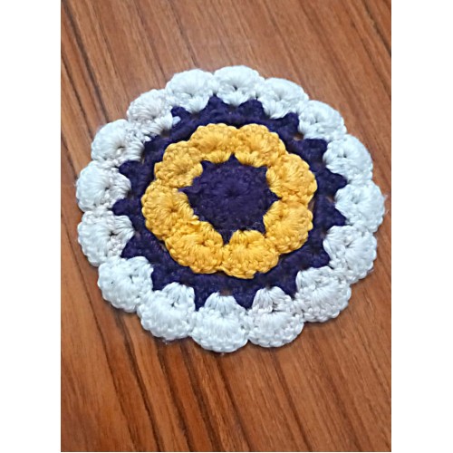 Bardak altlığı El yapımı örgü  - Çap 10 cm-sarı-siyah-beyaz 