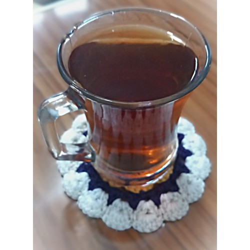 Bardak altlığı El yapımı örgü - Çap 10 cm-sarı-siyah-beyaz Bardak altlığı El yapımı örgü - Çap 10 cm-sarı-siyah-beyaz