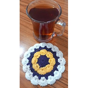 Bardak altlığı El yapımı örgü  - Çap 10 cm-sarı-siyah-beyaz 