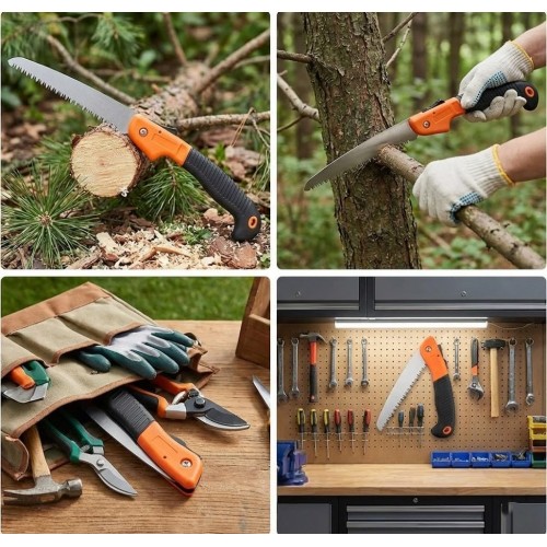 Katlanabilir Budama Testeresi – Bahçe ve Ağaç İşleri İçin Taşınabilir El Testeresİ, Kilit Mekanizmalı Bıçkı, Keskin Diş Yapılı Katlanabilir Bahçe Testeresi