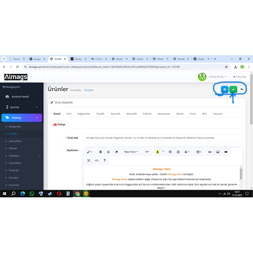OpenCart yönetici panelindeki "Uygula" butonu