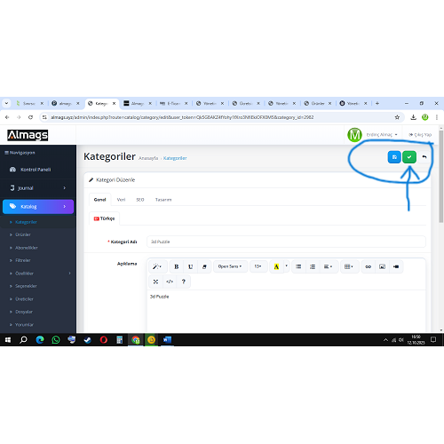 OpenCart yönetici panelindeki "Uygula" butonu