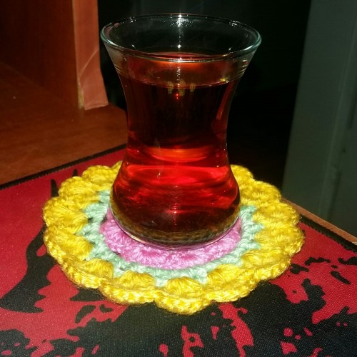 Bardak altlığı El yapımı örgü  - Çap 10 cm-sarı